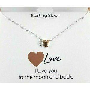 🌟NWT NIB Close At Heart Two Tone Moon and Heart Sterling Silver Necklace
